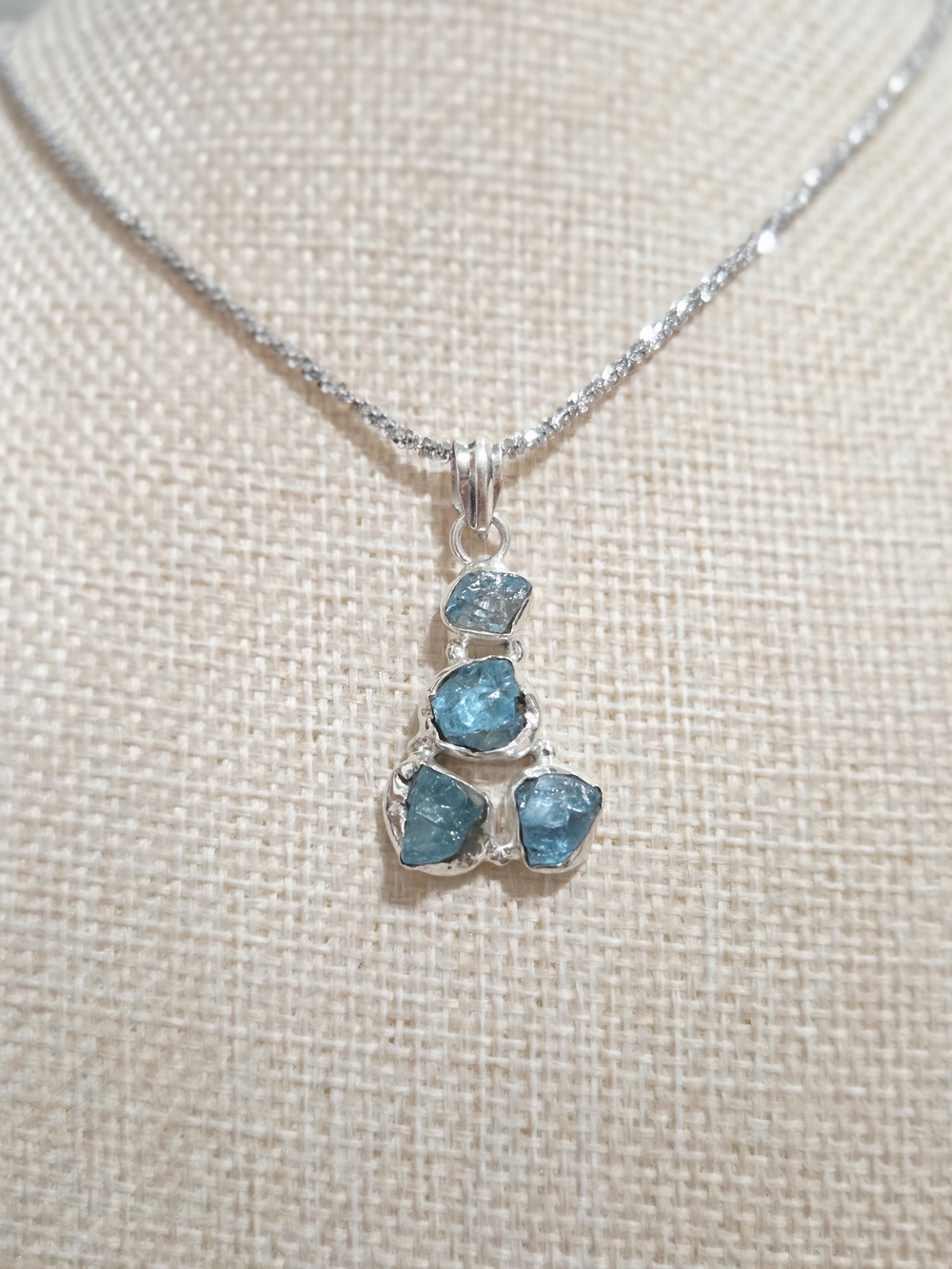 Sterling Silver Blue Topaz Rough Stone Pendant Necklace - Picture 2 of 4